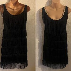 Black Fringe Dress with Gold Accents